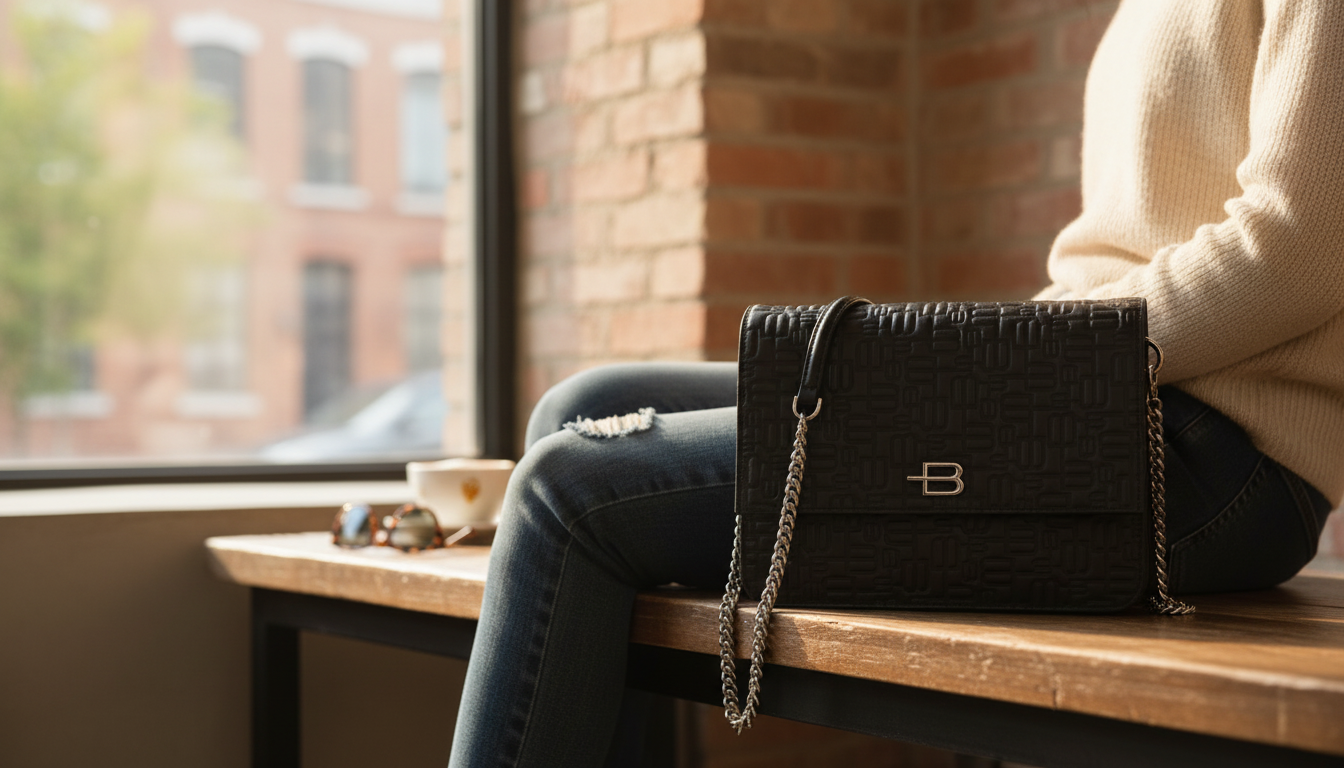 Baldinini Trend Black Calfskin Chain Strap Bag